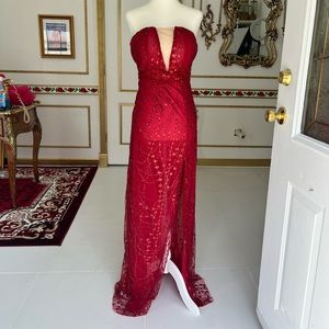 Red strapless dress